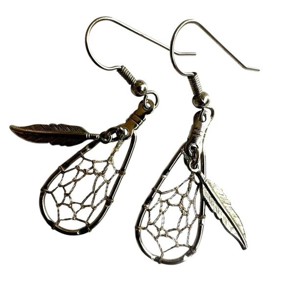 Dreamcatcher Feather Drop Earrings - Picture 5 of 7